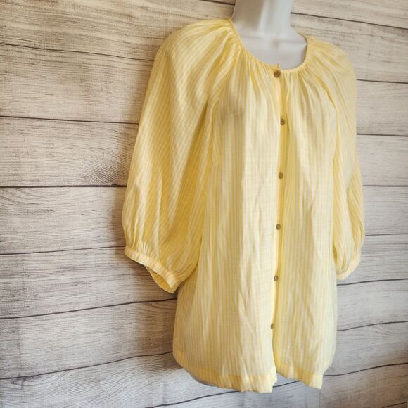 LC Lauren Conrad S yellow stripped cottagecore flutter sleeves blouse - Picture 2 of 10